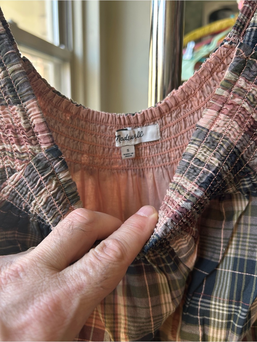 Madewell Plaid Maxi Dress in Navy, Pink, Cream - Picture 2 of 3
